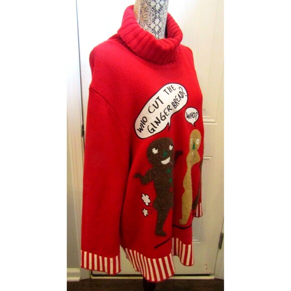 Vintage Gingerbread Sweater Dress Turtleneck Red Knit Textured Size 2XL - Picture 5 of 7